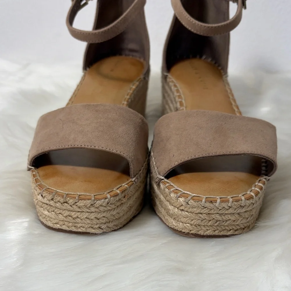 Kelly & Katie Tan Espadrille Wedge Sandals with Ankle Strap